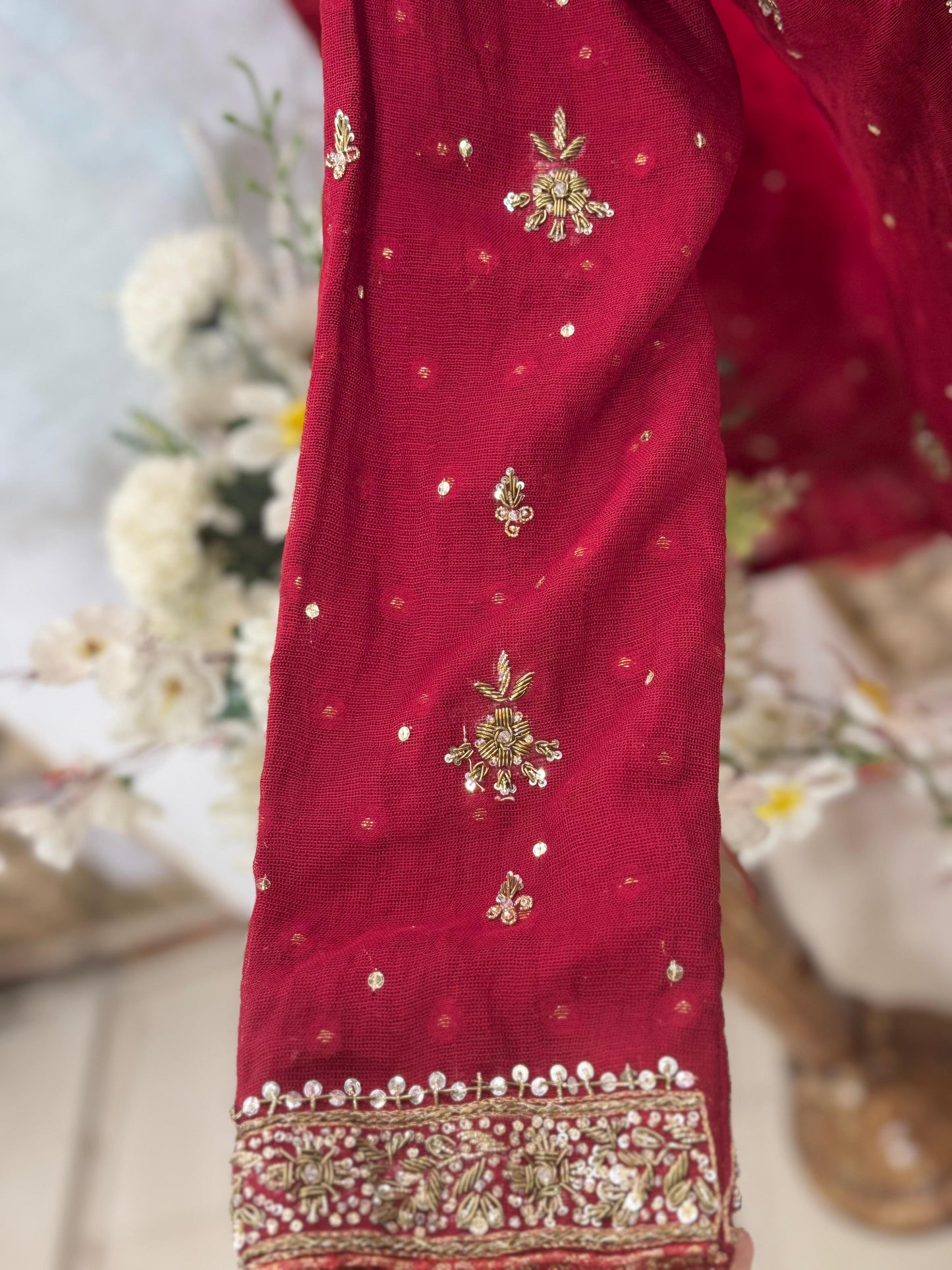 Crimson Royalty – Blood Red Khaadi Net Bridesmaid Dress