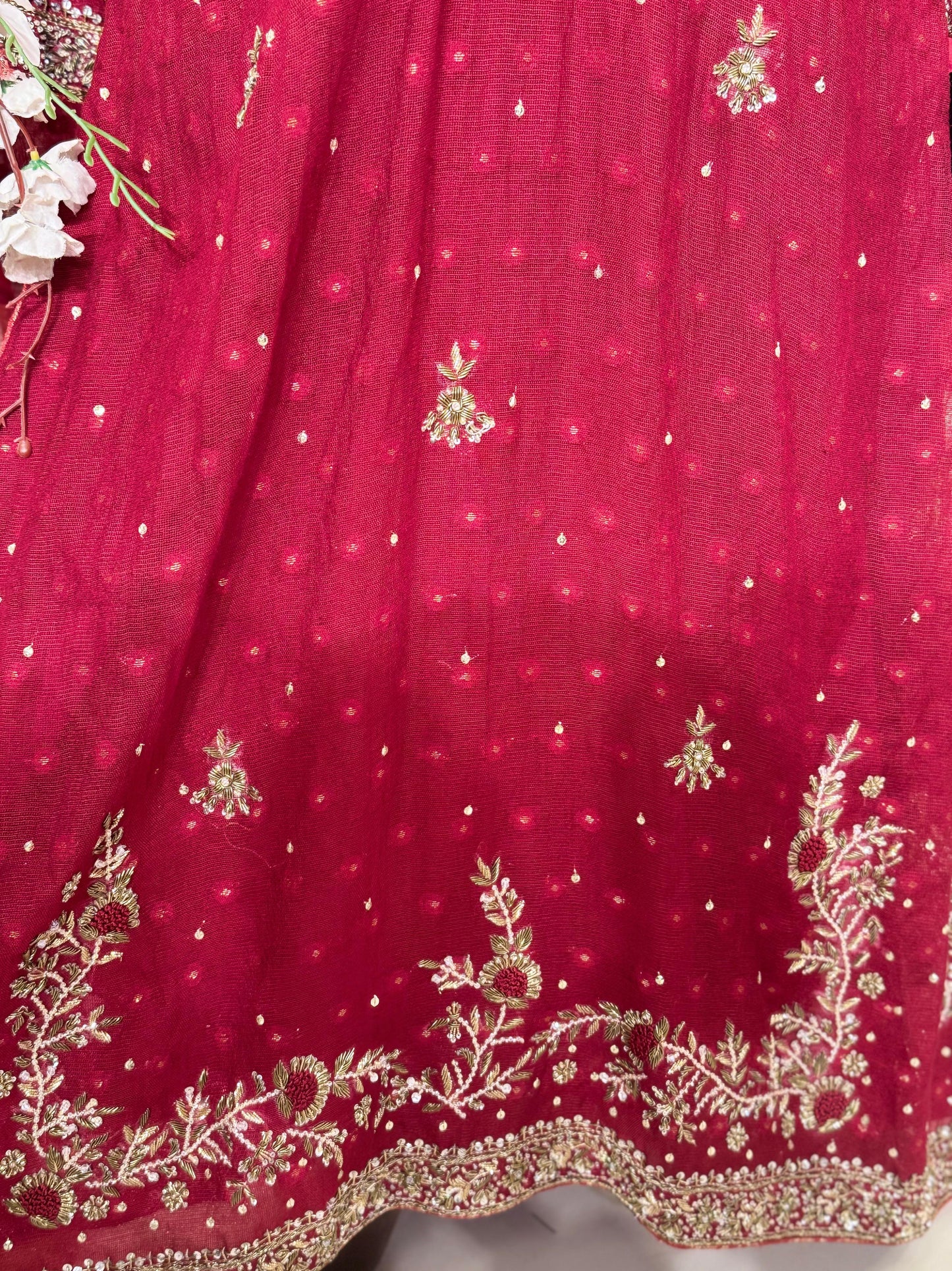 Crimson Royalty – Blood Red Khaadi Net Bridesmaid Dress