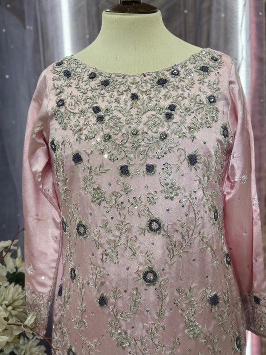 Pastel Majesty – Silk Ensemble with Silver Handwork
