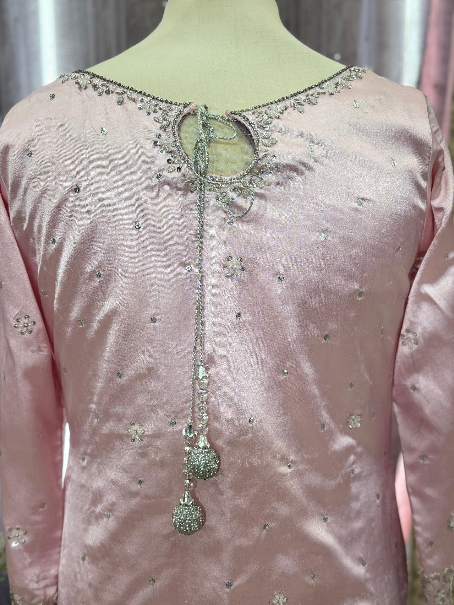 Pastel Majesty – Silk Ensemble with Silver Handwork