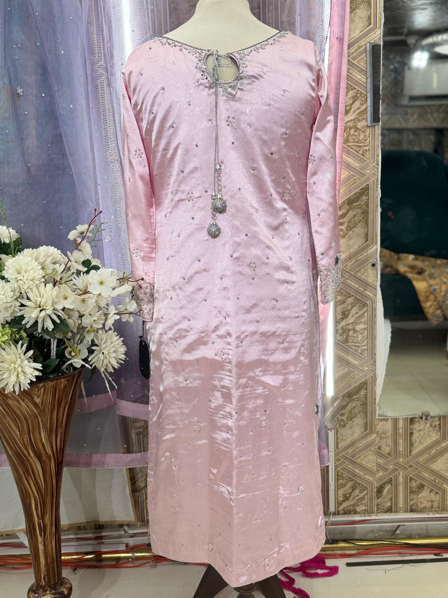 Pastel Majesty – Silk Ensemble with Silver Handwork